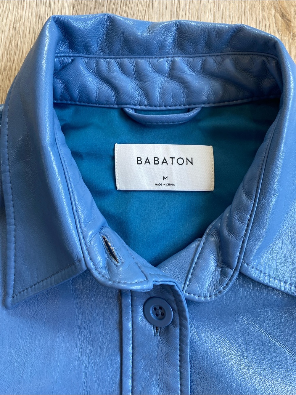 Aritzia Babaton Blue Vegan Leather Button Up Shirt Jacket Medium - Picture 4 of 14
